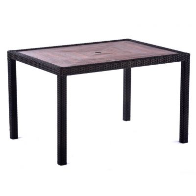 Ascot Rectangular 120x90cm Black & Brown Rattan Table with Teak Polyresin Top