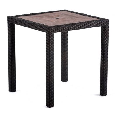 Ascot Square 70cm Black & Brown Rattan Table with Teak Polyresin Top