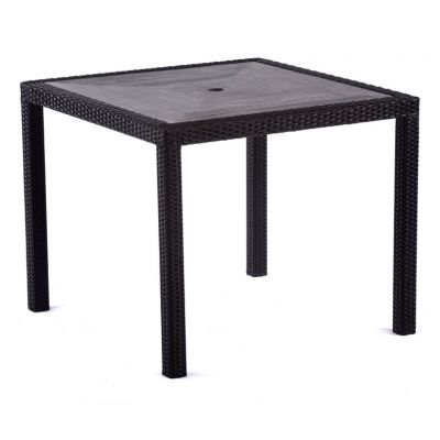 Ascot Square 90cm Black Rattan Table with Grey Polyresin Top