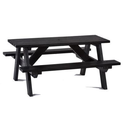 100% Recycled Plastic 6 Seat A Frame Commercial Picnic Table - 150cm Length 90kg Weight - (Black)