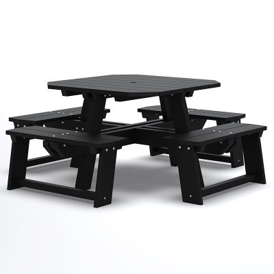 100% Recycled Plastic 8 Seat Square Commercial Black Picnic Table