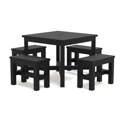 Eco Felix Dining Set - 90cm Square Table & 4 Backless Benches Black/Grey