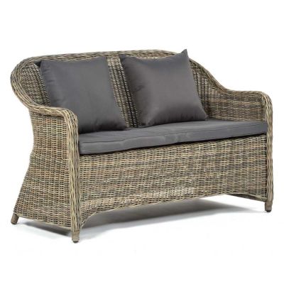 Regent Rattan 4 Person Sofa Set with Glass Coffee Table - Luxury Outdoor Range - Durable Brown Weave - Dark Grey Cushions Included