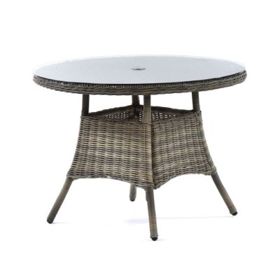 Regent Rattan Round Table - 100cm Diameter Tempered Glass Top - 40mm Parasol Hole - Durable Brown Weave