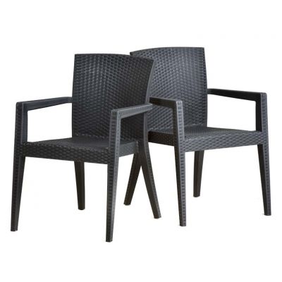 Palma Rattan Effect Arm Chair - Durable Polypropylene Seat - 60cm Depth - Anthracite