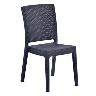 Recycled Madrid Rattan Effect Polypropylene Stacking Side Chair Anthracite