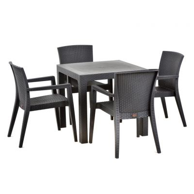Madrid Square Dining Set - Rattan Style Polypropylene - 4 Person (Anthracite)
