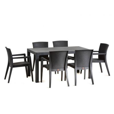 Madrid Rectangle Dining Set - Rattan Style Polypropylene - 6 Person (Anthracite)