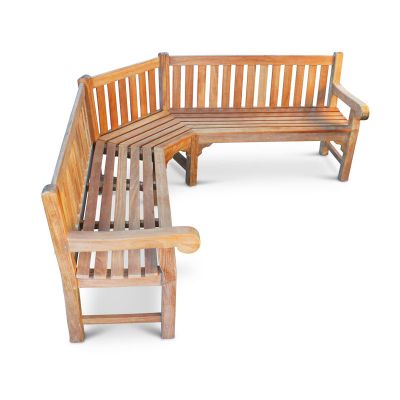 Queensbury Corner Teak Bench - Grade A Teak Garden Seat - 212cm Total Length - 5/6 Person Curved Design - Fully Assembled