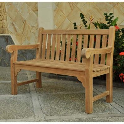 Queensbury Teak Bench - Grade A Teak Garden Seat - 120cm Length - 2 Person Classic Design