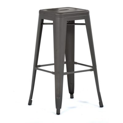 Retro Style Bar Stool - Powder Coated Frame - Timeless Design - Gun Grey