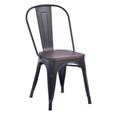 Tolix Style Chair Black with Timber Seat