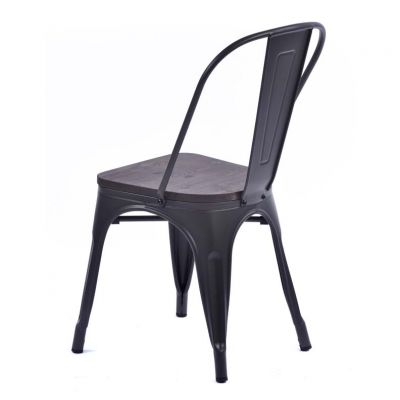 Tolix Style Chair Gun Metal Grey with Timber Seat