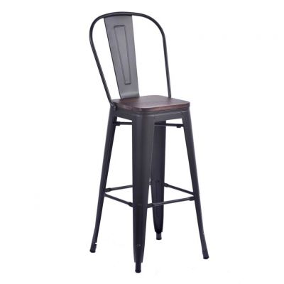 Tolix Style High Chair Black with Timber Seat