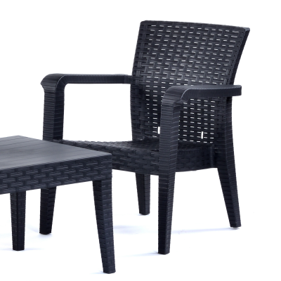 Alaska Sofa Set - 2 Chairs & 1 Sofa (No Cushions Included)  - Rectangular Coffee Table - Anthracite