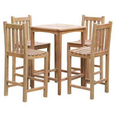 Warwick Square Bar Table With 4 Backed Stools - 70 x 70cm Table  - Grade A Teak - Parasol Hole - Flat Packed