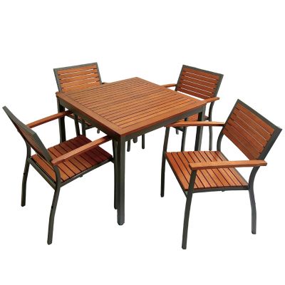 Dorset Dining Table Set – 90cm Square Table with 4 Stackable Armchairs -Hardwood/Metal