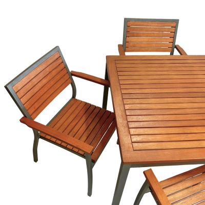 Dorset Dining Table Set – 90cm Square Table with 4 Stackable Armchairs -Hardwood/Metal