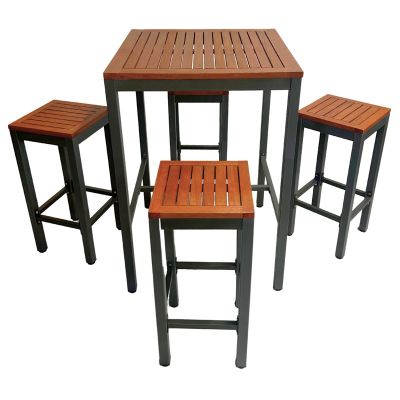 Dorset Bar Table Set – 75cm Square Table with 4 High Bar Stools – Hardwood/Metal