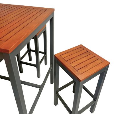 Dorset Bar Table Set – 75cm Square Table with 4 High Bar Stools – Hardwood/Metal