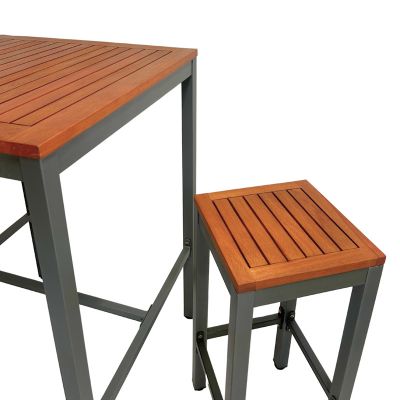Dorset Bar Table Set – 75cm Square Table with 2 High Bar Stools – Hardwood/Metal