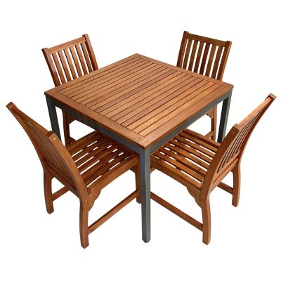 Dorset 90cm Square Dining Table with 4 Devon Side Chair Set – Hardwood/Metal