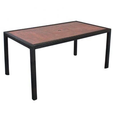 Ascot 160x90cm Rectangle Teak Polyresin Top With Black and Brown Weave Rattan Dining Table