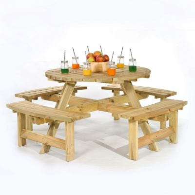 Minster 8 Seater Round Commercial Picnic Pub Table - Commercial Outdoor Furniture Suppliers Uk